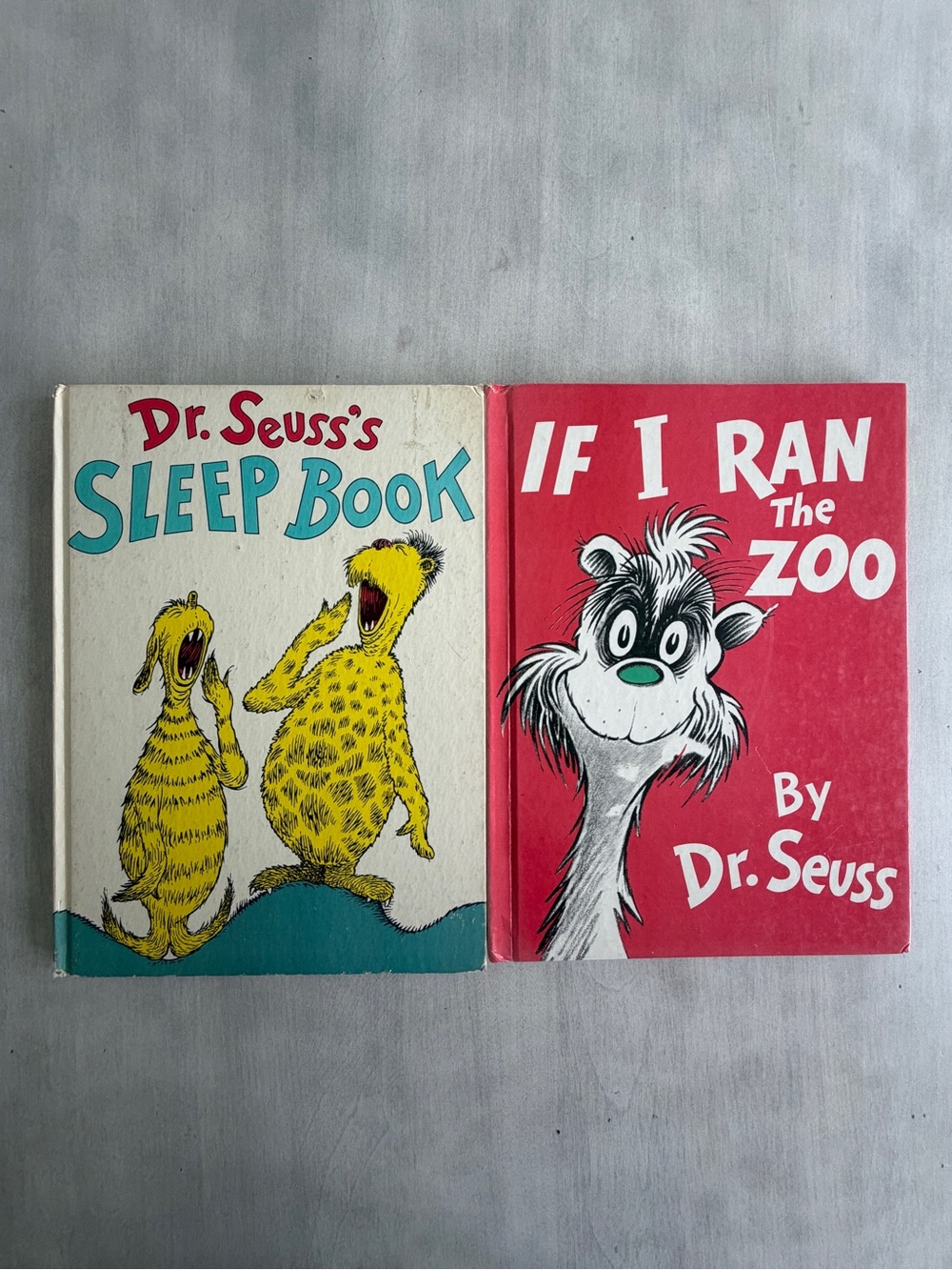 Vtg x 2 Dr Seuss 8.2x11.2”. Sleep Book (1962) & If I Ran the Zoo (1978) banned.